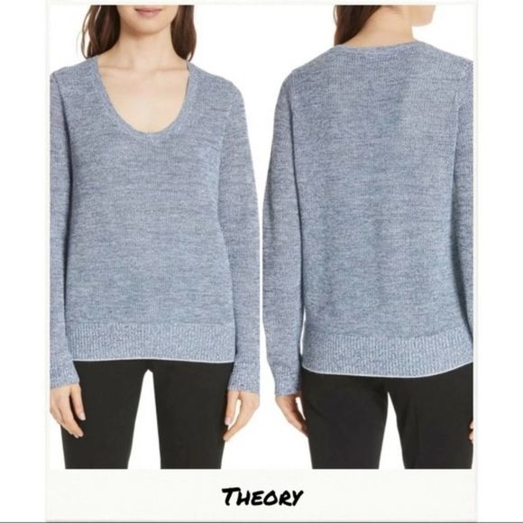 Theory Admiral Mix Scoop Neck heathered Grey Pullover Sweater Women's size Small - Picture 1 of 7